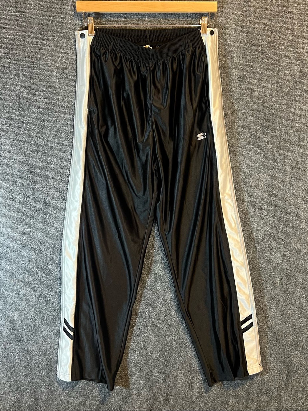 Vintage Starter Tearaway Black Athletic Track Pants with White Side Stripe
